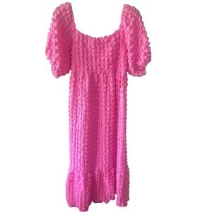 Simply Southern Maxi Medium Bubble Texture Puffy Balloon short sleeve Pink NWT